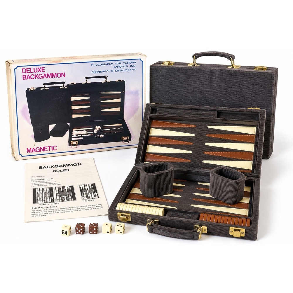 Vintage Deluxe Magnetic Backgammon Set Tundra Imports B-709RKM Travel Case 1980